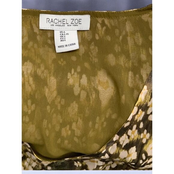 Rachel Zoe Brown Gold Metallic Abstract VNeck Lined Blouse Quarter Sleeves Large - Picture 3 of 7